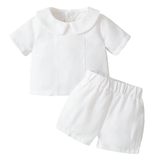 Costume Bébé Garçon Blanc avec Col Claudine – Ensemble de Cérémonie