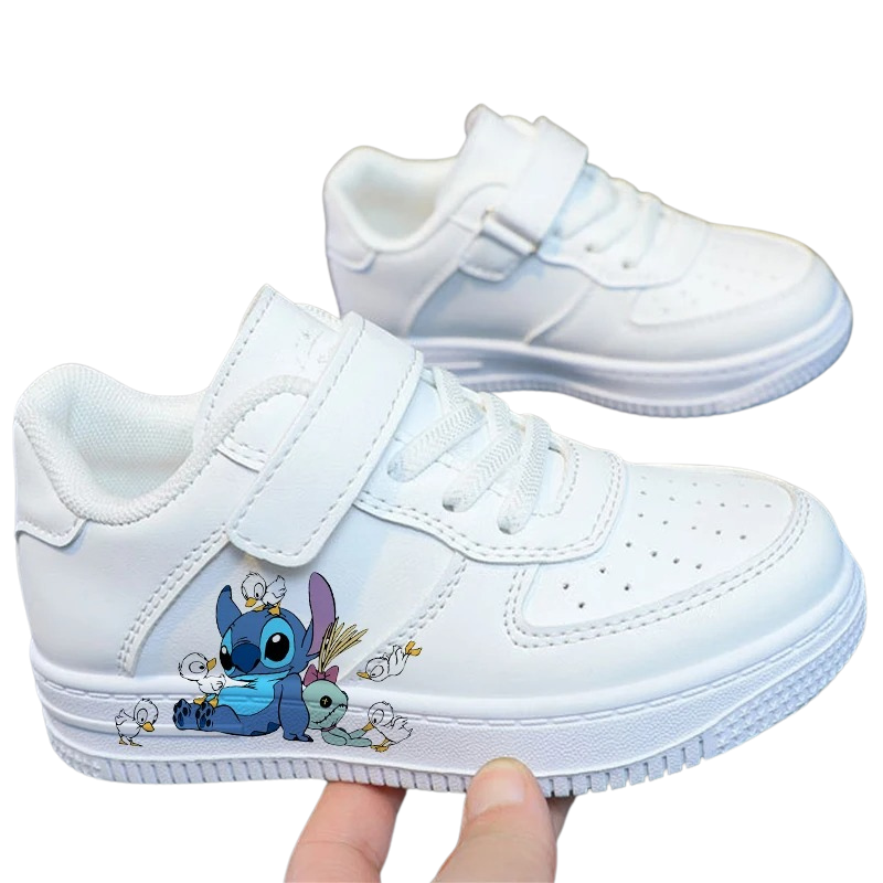 Baskets Enfant Blanches – Petit Monstre Bleu Kawaii