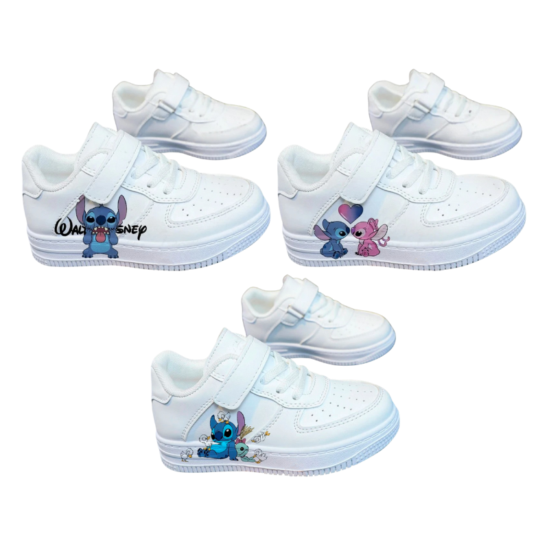 Baskets Enfant Blanches – Petit Monstre Bleu Kawaii