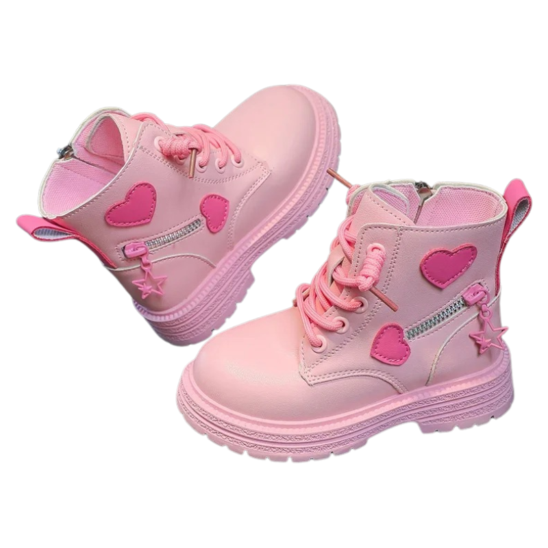 Bottes Enfant avec Fermeture Éclair Latérale et Motif Cœurs