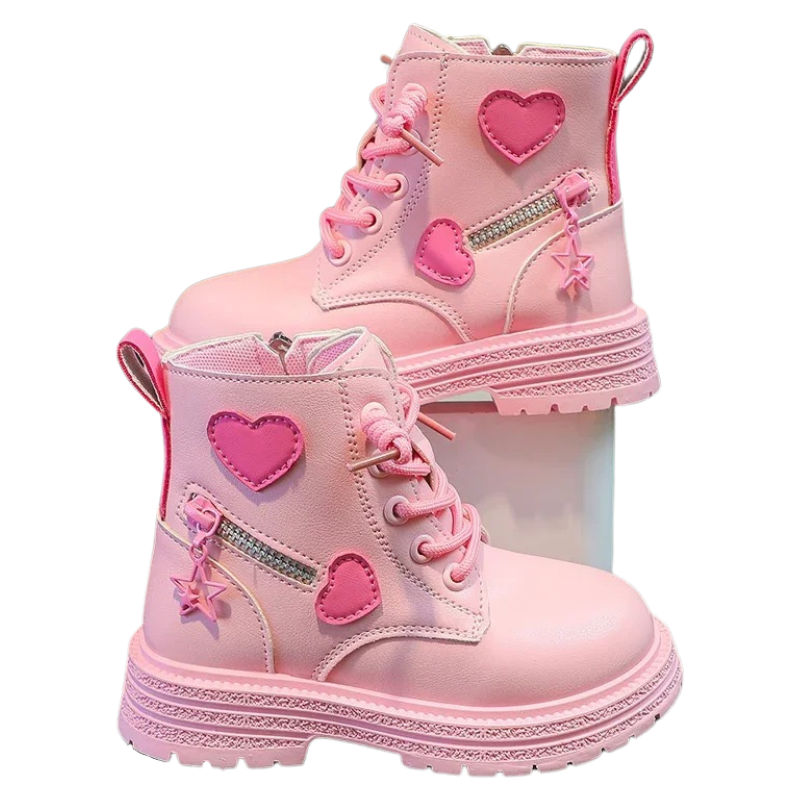 Bottes Enfant avec Fermeture Éclair Latérale et Motif Cœurs