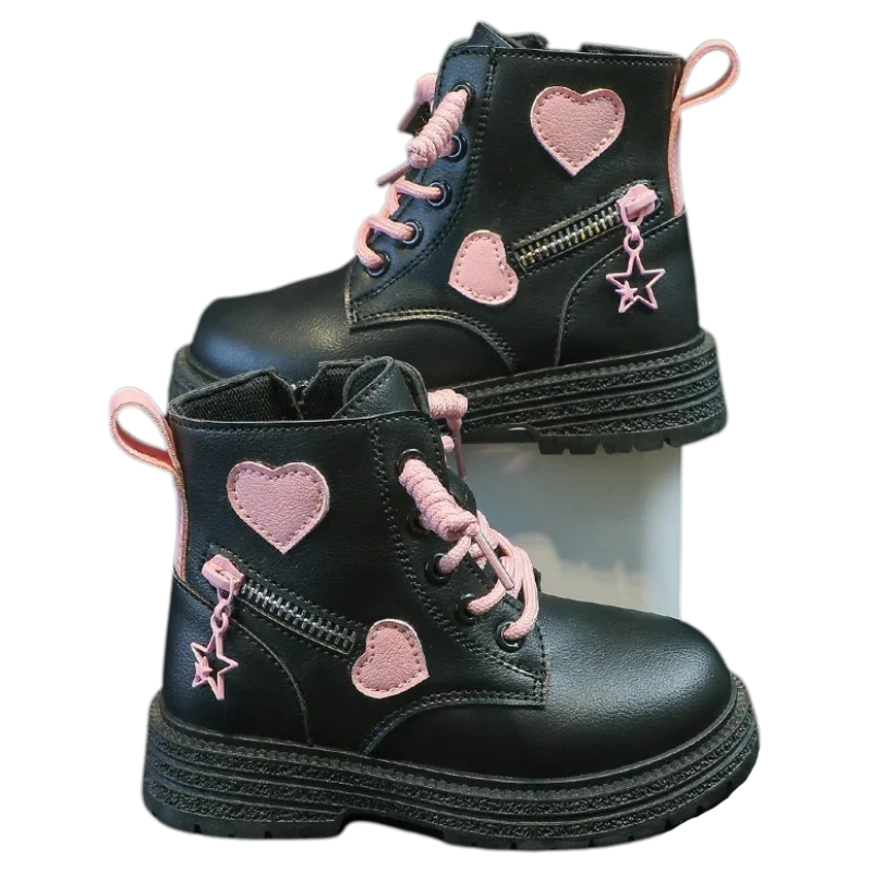 Bottes Enfant avec Fermeture Éclair Latérale et Motif Cœurs
