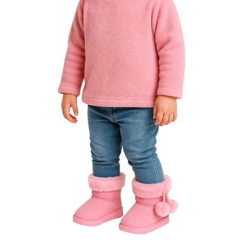 Bottes d’Hiver Enfant – Pompons & Doublure Laine