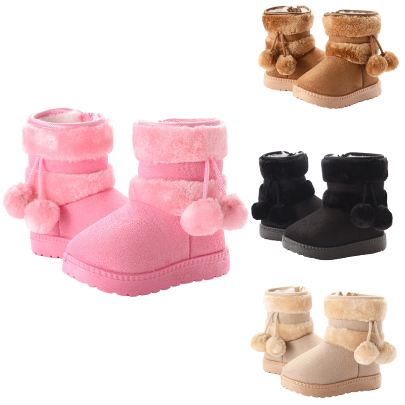 Bottes d’Hiver Enfant – Pompons & Doublure Laine