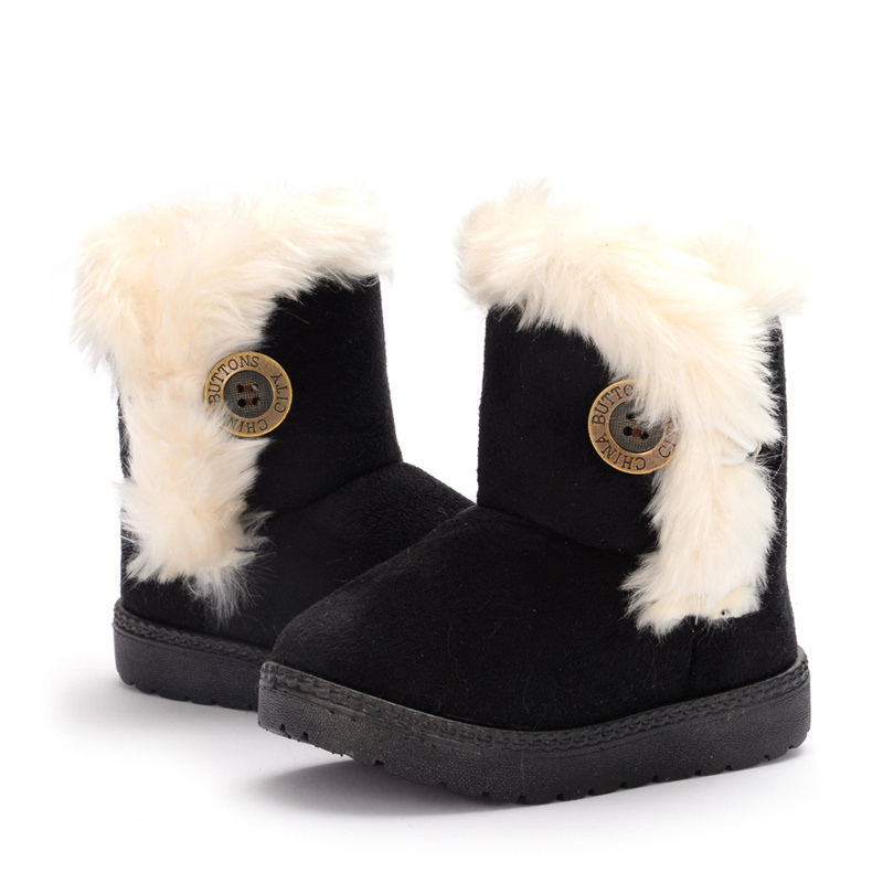 Bottes d’Hiver en Peluche pour Enfants Pantoufles Doublées de Laine