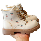 Bottes en Cuir PU pour Fille avec Fermeture Éclair Latérale et Motif Cerises