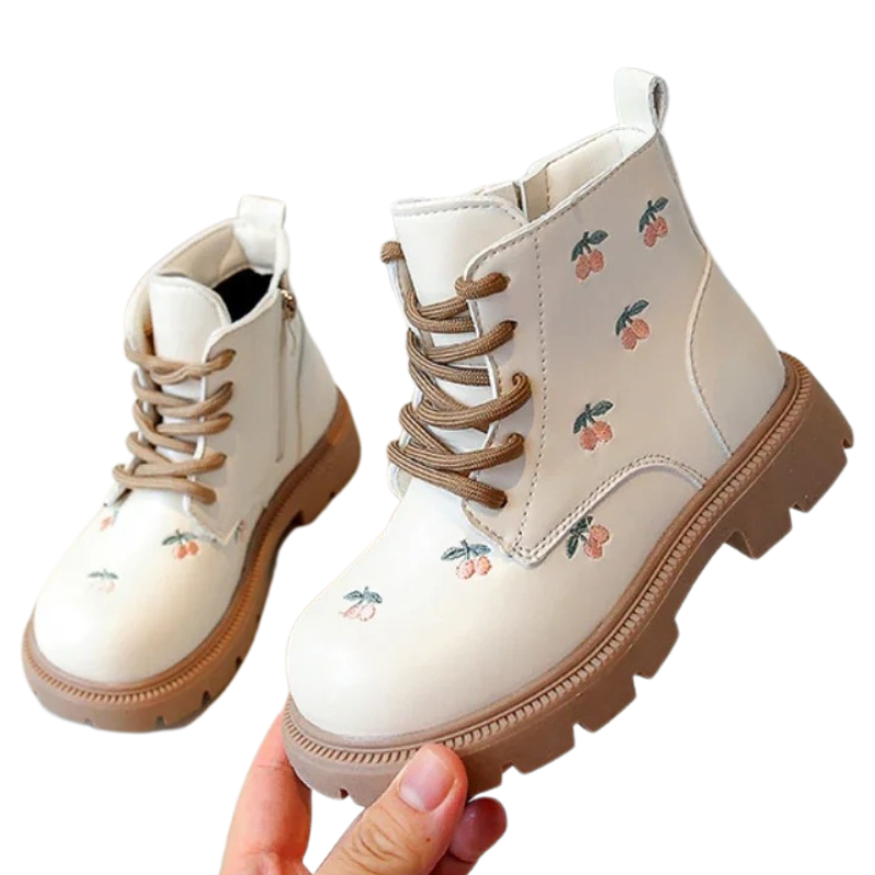 Bottes en Cuir PU pour Fille avec Fermeture Éclair Latérale et Motif Cerises