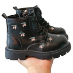 Bottes en Cuir PU pour Fille avec Fermeture Éclair Latérale et Motif Cerises