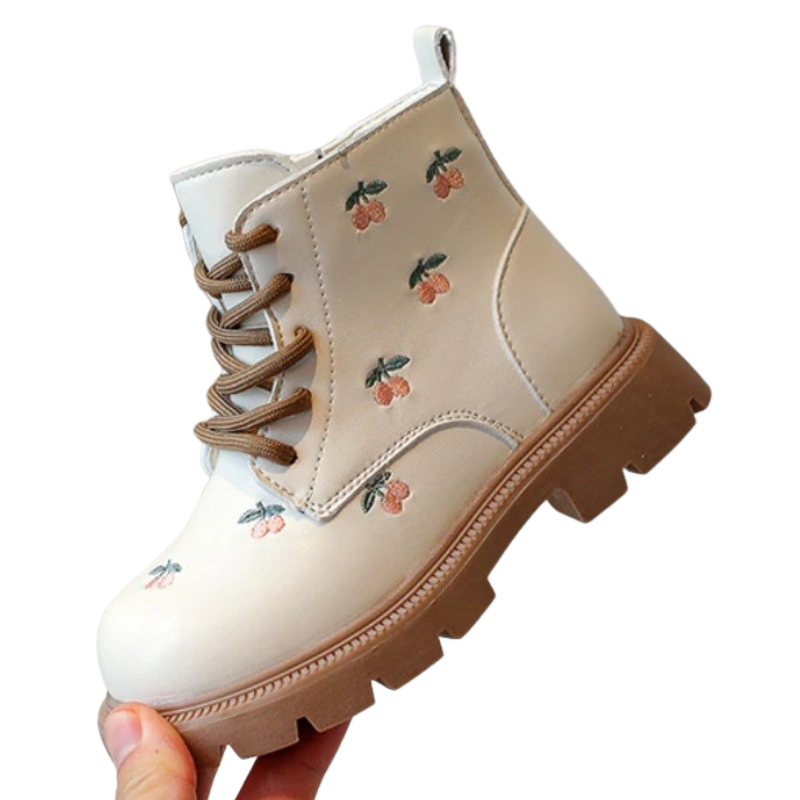 Bottes en Cuir PU pour Fille avec Fermeture Éclair Latérale et Motif Cerises