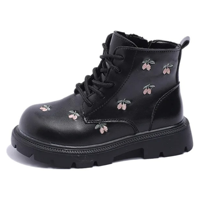 Bottes en Cuir PU pour Fille avec Fermeture Éclair Latérale et Motif Cerises