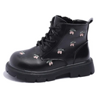 Bottes en Cuir PU pour Fille avec Fermeture Éclair Latérale et Motif Cerises