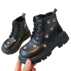 Bottes en Cuir PU pour Fille avec Fermeture Éclair Latérale et Motif Cerises