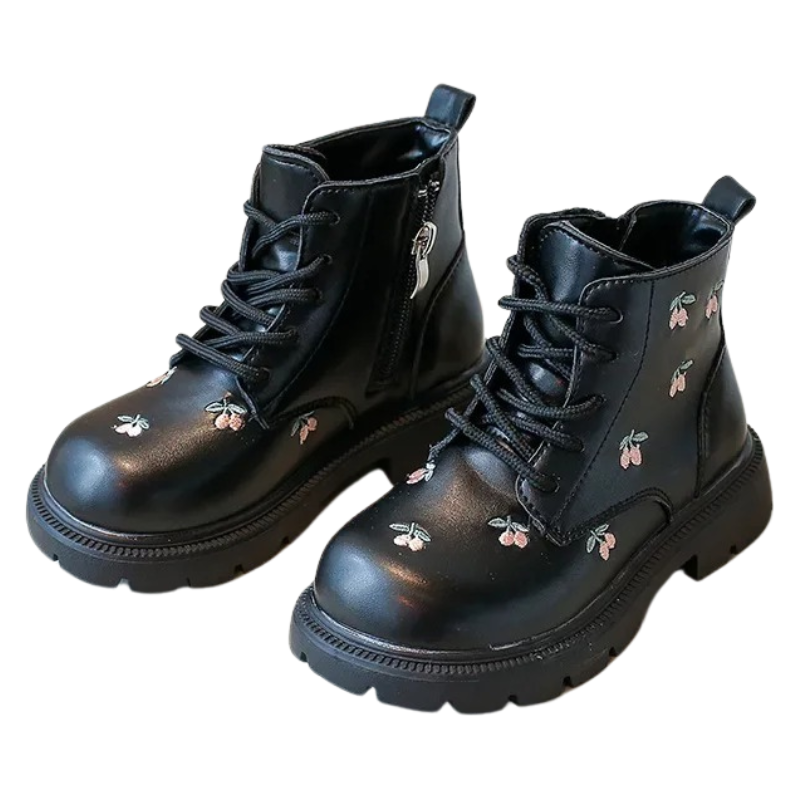 Bottes en Cuir PU pour Fille avec Fermeture Éclair Latérale et Motif Cerises