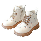 Bottes en Cuir PU pour Fille avec Fermeture Éclair Latérale et Motif Cerises