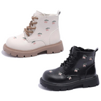 Bottes en Cuir PU pour Fille avec Fermeture Éclair Latérale et Motif Cerises