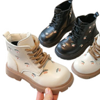 Bottes en Cuir PU pour Fille avec Fermeture Éclair Latérale et Motif Cerises