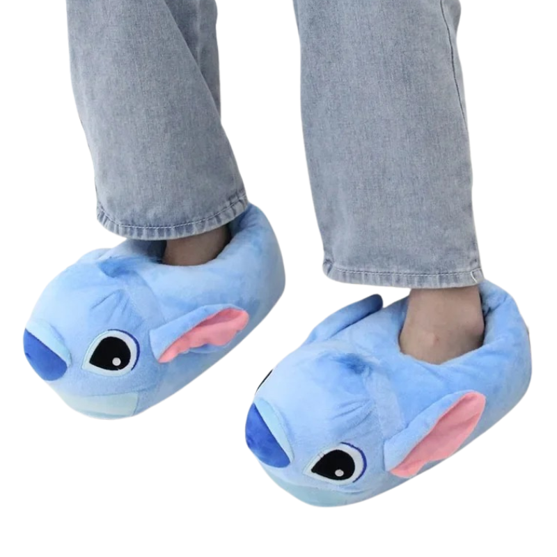 Chaussons Enfant Peluche – Petit Monstre Kawaii Bleu & Rose