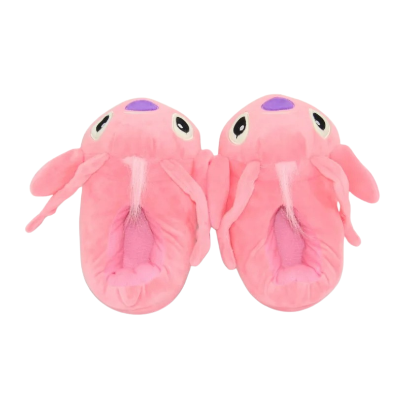 Chaussons Enfant Peluche – Petit Monstre Kawaii Bleu & Rose