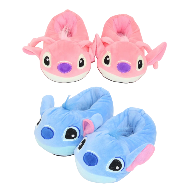 Chaussons Enfant Peluche – Petit Monstre Kawaii Bleu & Rose
