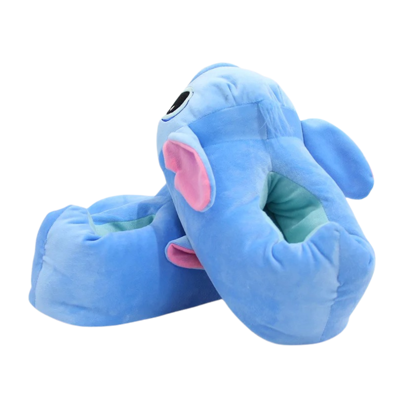 Chaussons Enfant Peluche – Petit Monstre Kawaii Bleu & Rose