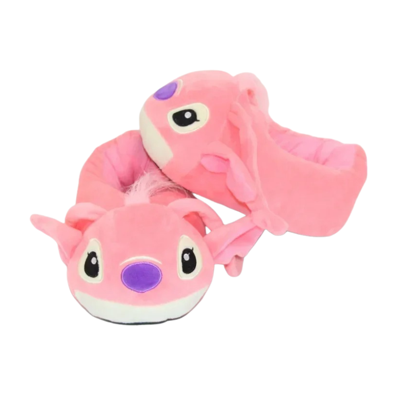Chaussons Enfant Peluche – Petit Monstre Kawaii Bleu & Rose