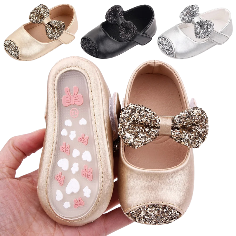 Chaussures Bébé Fille à Nœud Pailleté – Babies de Cérémonie