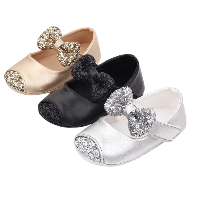 Chaussures Bébé Fille à Nœud Pailleté – Babies de Cérémonie
