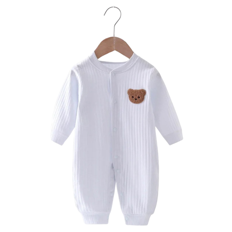 Combinaison Bébé Nouveau-né Manches Longues Ourson avec Fermeture à Boutons