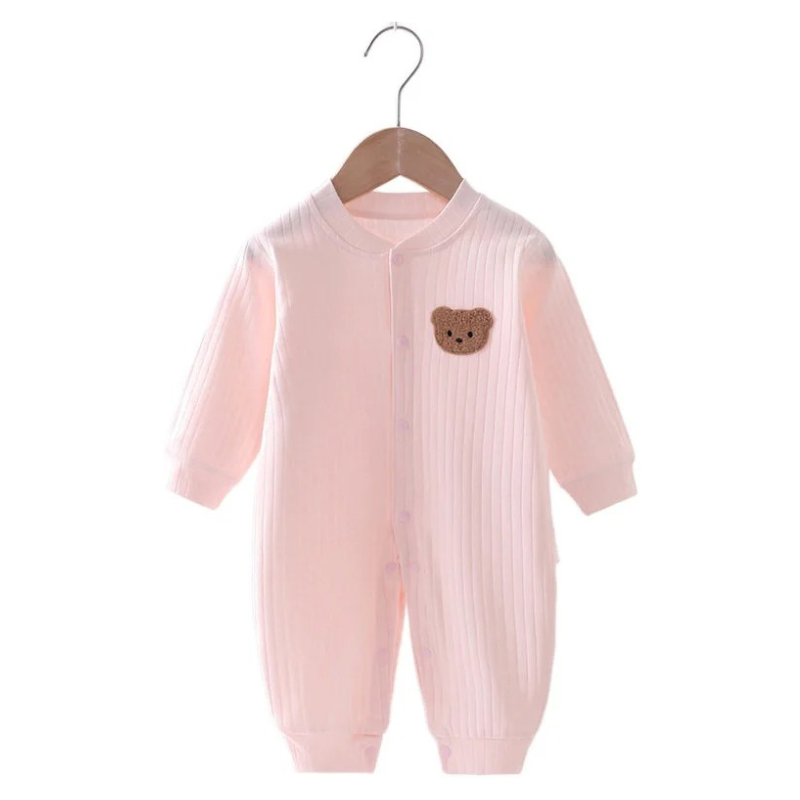 Combinaison Bébé Nouveau-né Manches Longues Ourson avec Fermeture à Boutons