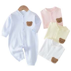 Combinaison Bébé Nouveau-né Manches Longues Ourson avec Fermeture à Boutons