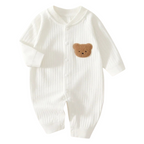 Combinaison Bébé Nouveau-né Manches Longues Ourson avec Fermeture à Boutons