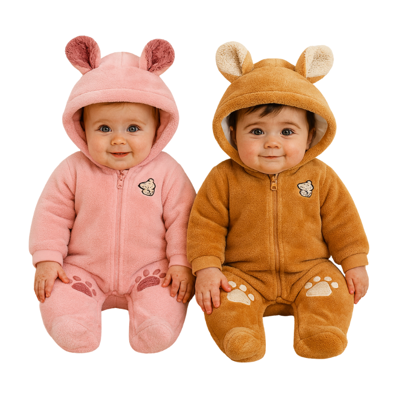 Combinaison Bébé Ourson en Peluche avec Fermeture Éclair