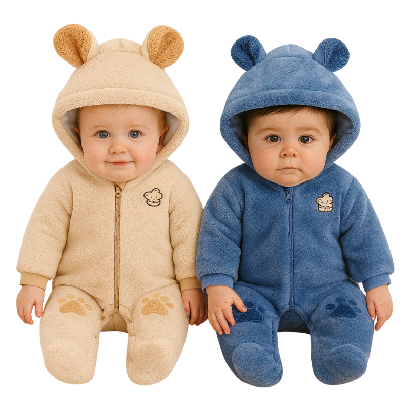 Combinaison Bébé Ourson en Peluche avec Fermeture Éclair