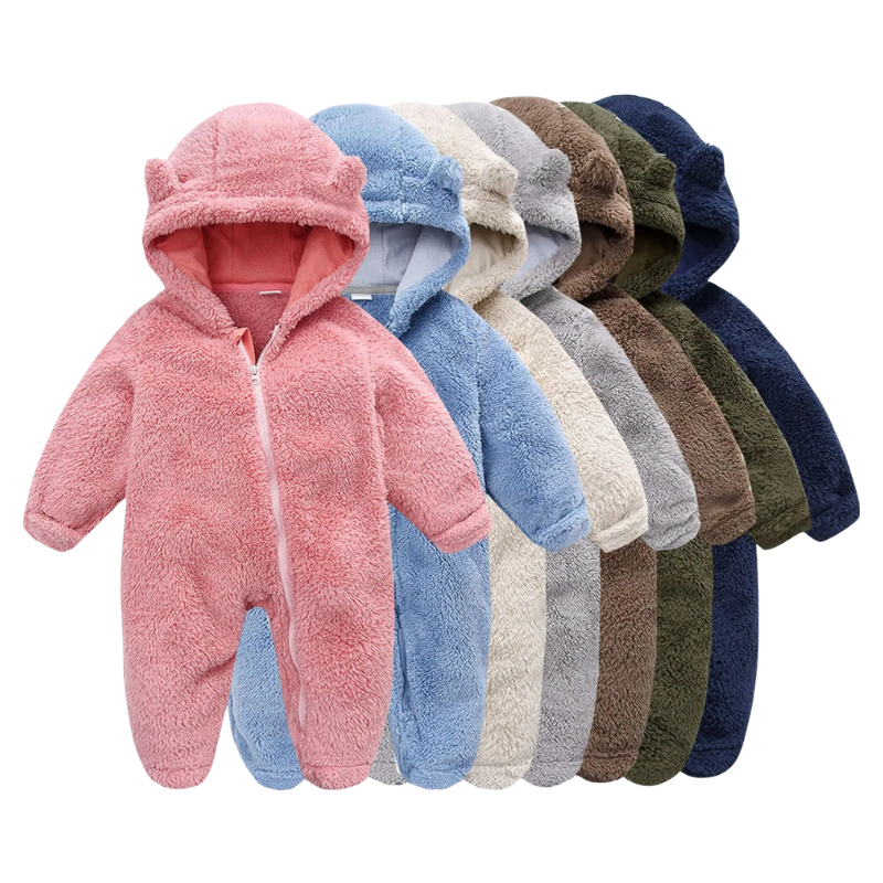 Combinaison Bébé en Peluche avec Capuche Ourson