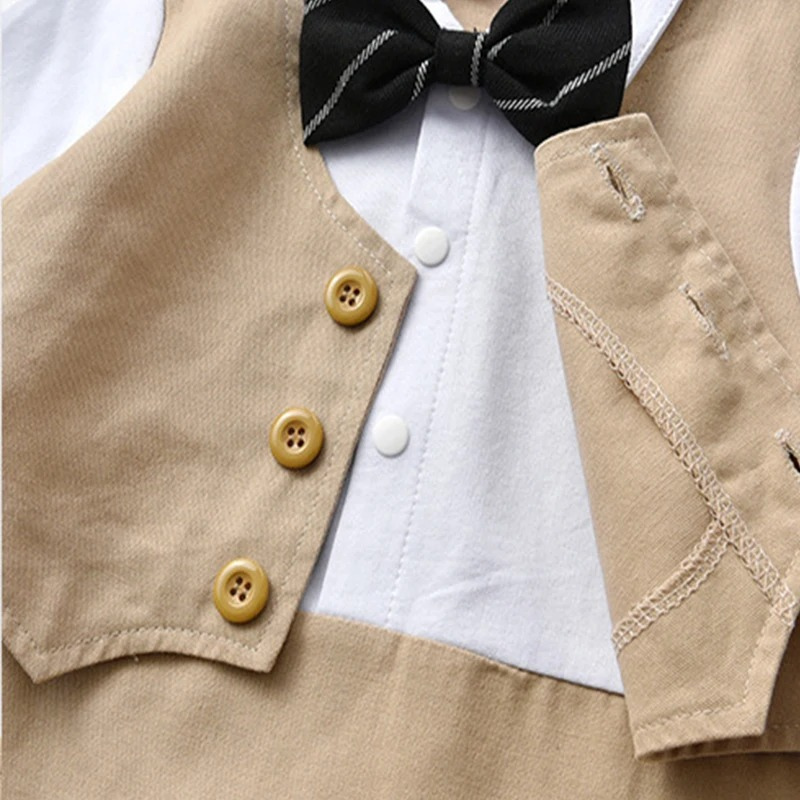 Combinaison Costume Bébé Garçon avec Gilet et Bonnet – Tenue de Cérémonie