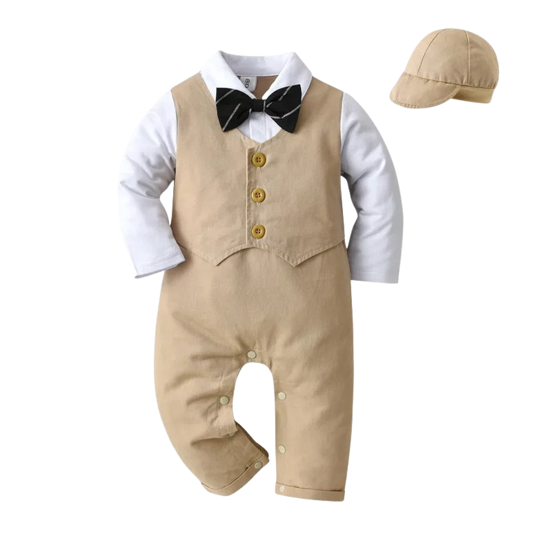 Combinaison Costume Bébé Garçon avec Gilet et Bonnet – Tenue de Cérémonie