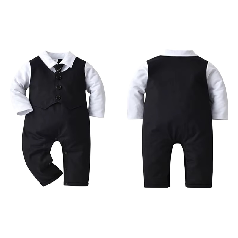 Combinaison Costume Bébé Garçon avec Gilet et Bonnet – Tenue de Cérémonie
