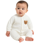 Combinaison Bébé Nouveau-né Manches Longues Ourson avec Fermeture à Boutons