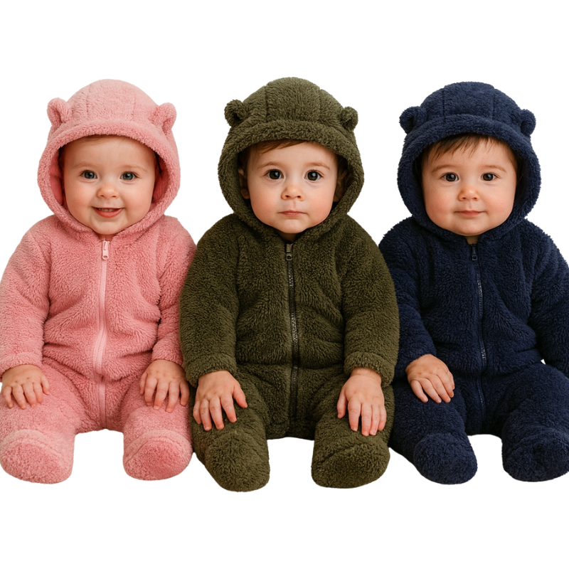 Combinaison Bébé en Peluche avec Capuche Ourson