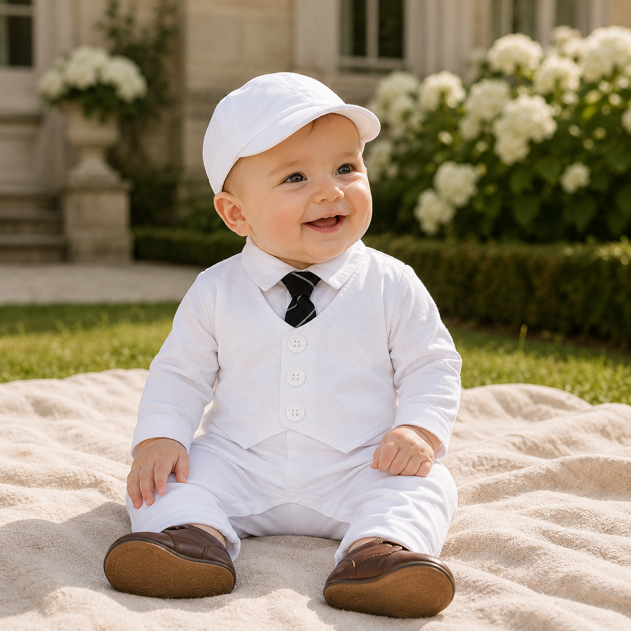 Combinaison Costume Bébé Garçon avec Gilet et Bonnet – Tenue de Cérémonie