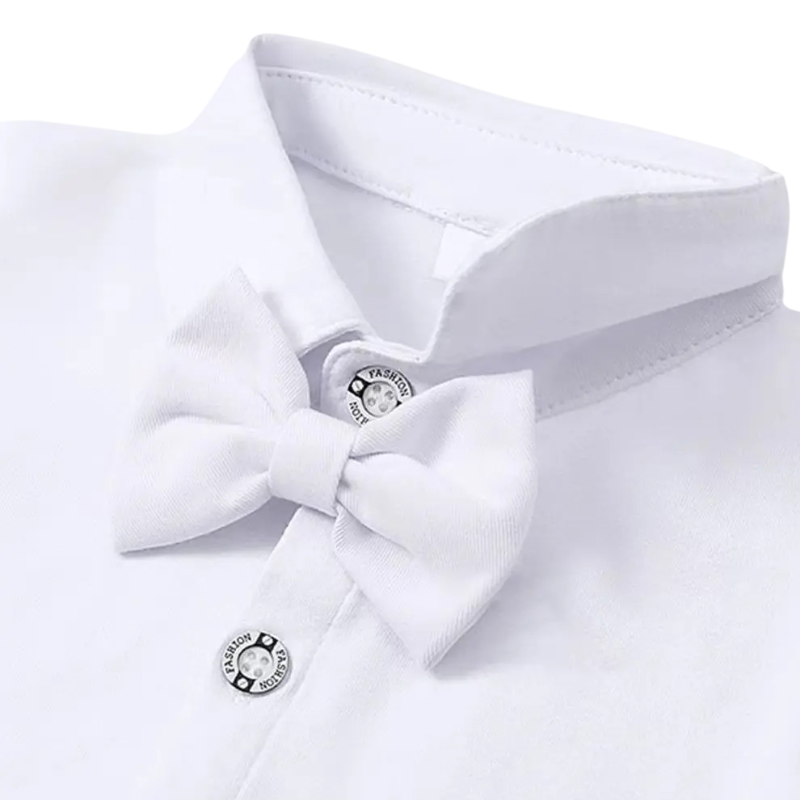 Costume Bébé Garçon Blanc avec Bretelles, Body Chemise, Nœud Papillon et Béret – Ensemble de Cérémonie