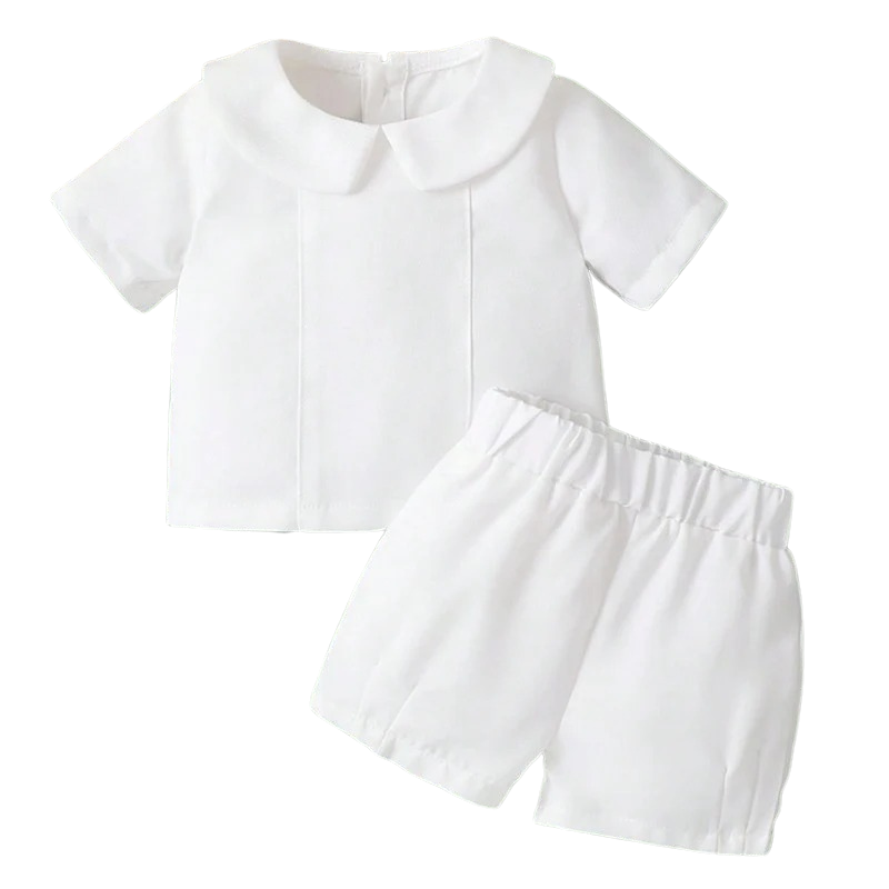 Costume Bébé Garçon Blanc avec Col Claudine – Ensemble de Cérémonie
