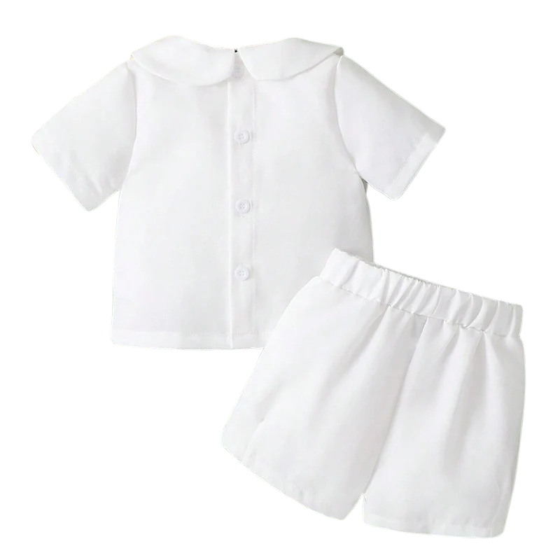 Costume Bébé Garçon Blanc avec Col Claudine – Ensemble de Cérémonie