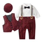 Costume Bébé Garçon avec Bretelles, Gilet et Béret – Tenue de Cérémonie