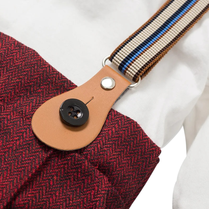 Costume Bébé Garçon avec Bretelles, Gilet et Béret – Tenue de Cérémonie