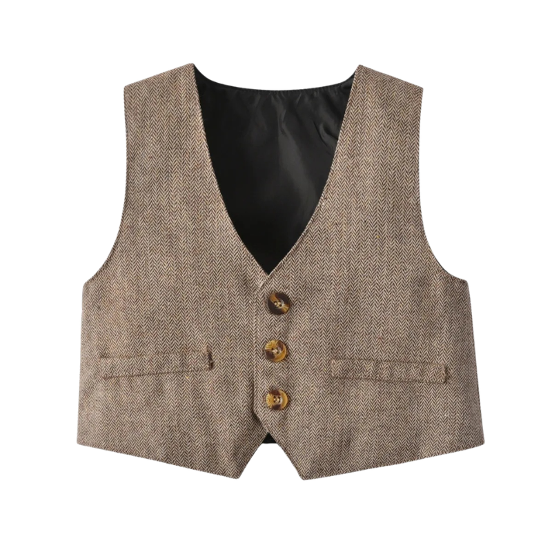 Costume Bébé Garçon avec Bretelles, Gilet et Béret – Tenue de Cérémonie