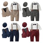 Costume Bébé Garçon avec Bretelles, Gilet et Béret – Tenue de Cérémonie