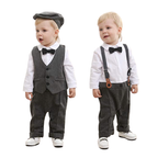 Costume Bébé Garçon avec Bretelles, Gilet et Béret – Tenue de Cérémonie