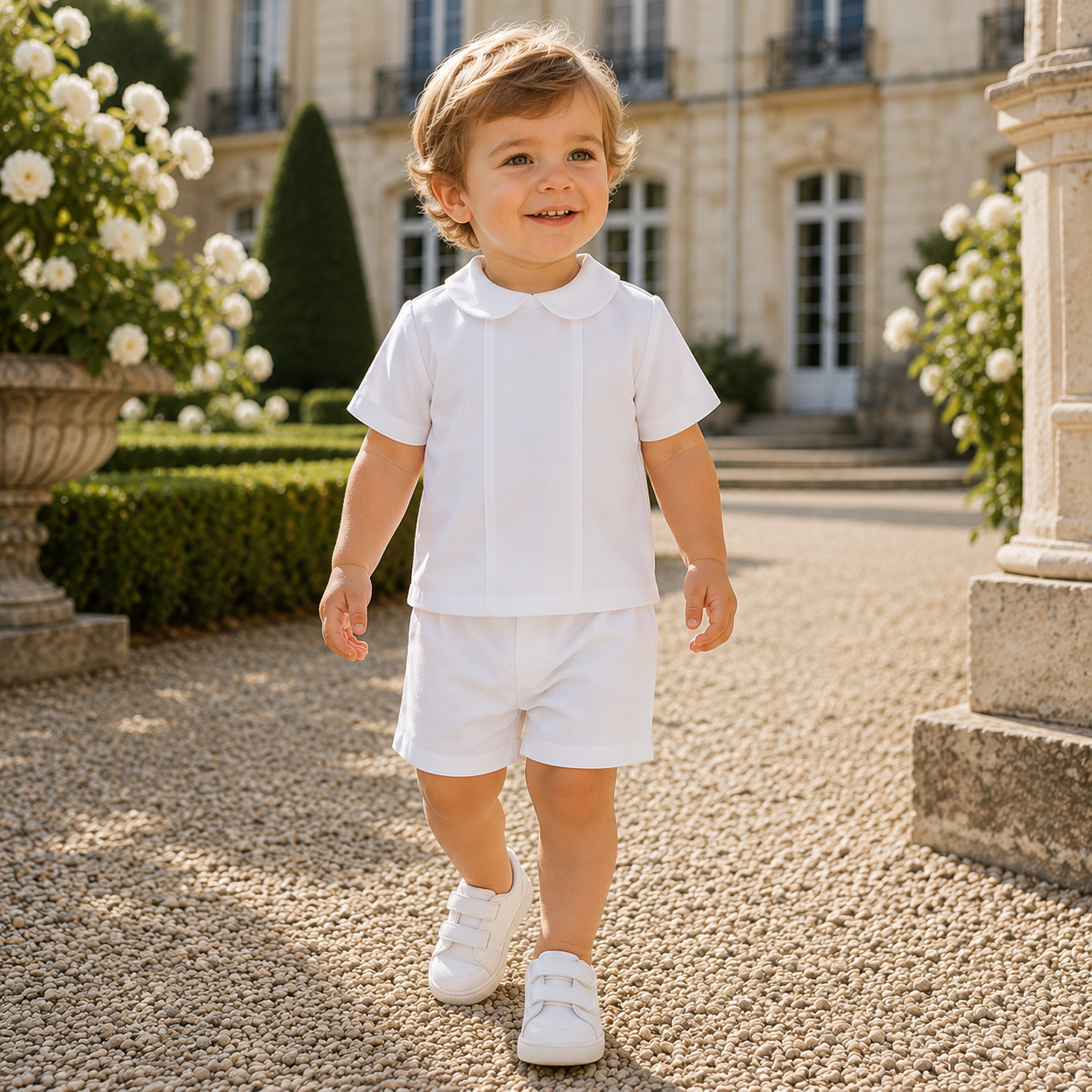 Costume Bébé Garçon Blanc avec Col Claudine – Ensemble de Cérémonie
