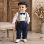 Costume Bébé Garçon avec Bretelles, Gilet et Béret – Tenue de Cérémonie
